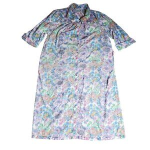Vintage Models Coat House‎ Dress Robe Snap Floral Granny Cottage M Pastel Cotton
